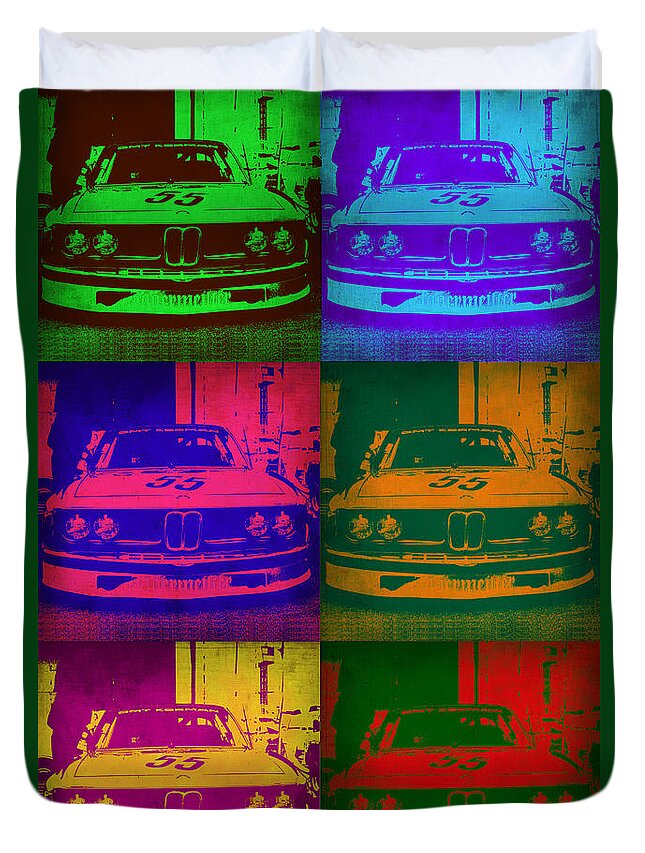 Bmw Duvet Cover featuring the painting BMW 2002 Front Pop Art 1 by Naxart Studio