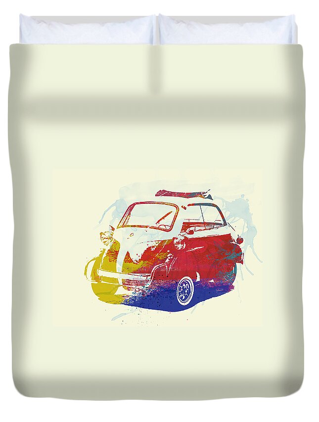 Bmw Isetta Duvet Cover featuring the painting BMW Isetta by Naxart Studio