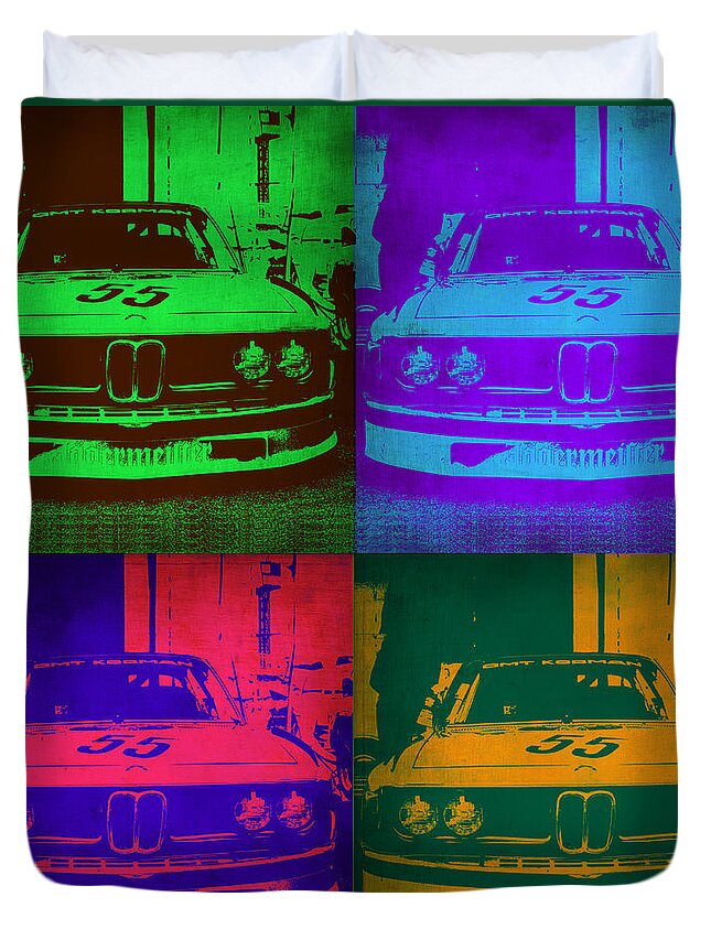 Bmw Duvet Cover featuring the painting BMW Racing Pop Art 1 by Naxart Studio