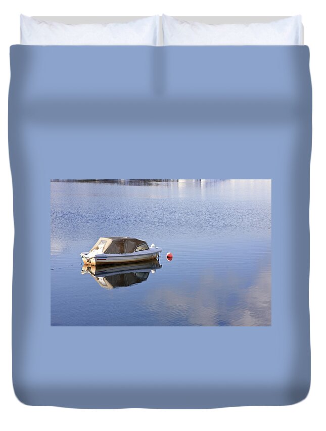 Boat Duvet Cover featuring the photograph Boat at anchor by Sue Leonard