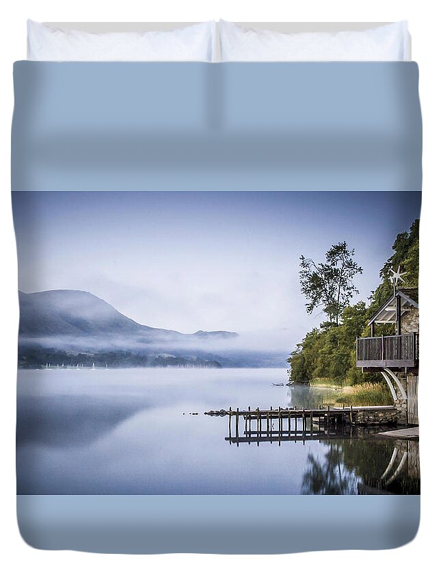 Dawn Duvet Cover featuring the photograph Boathouse at Pooley Bridge by Neil Alexander Photography