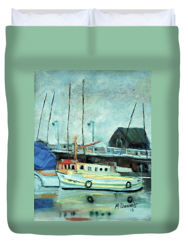 Boat Duvet Cover featuring the painting Boats at Provincetown MA by Michael Daniels