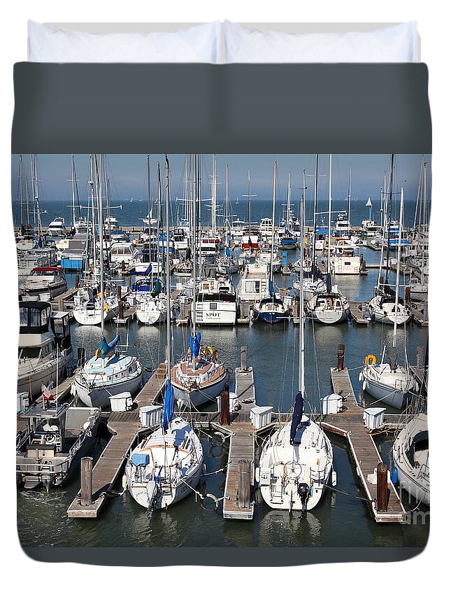 San Francisco Duvet Cover featuring the photograph Boats at The San Francisco Pier 39 Docks 5D26009 by Wingsdomain Art and Photography