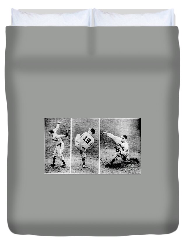 Bob Feller Duvet Cover featuring the photograph Bob Feller pitching by Vintage Collectables