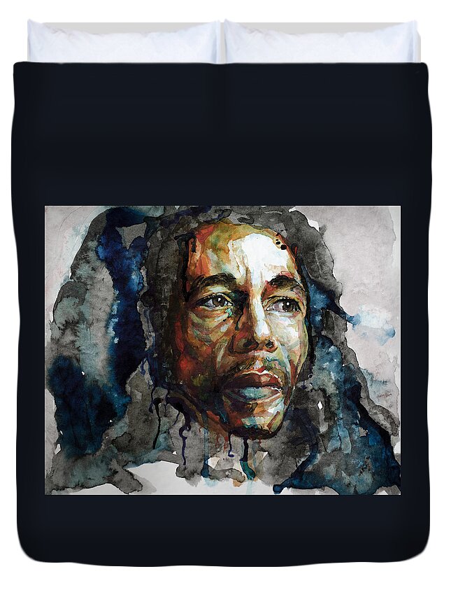 Bob Marley Duvet Cover featuring the painting Bob Marley by Laur Iduc