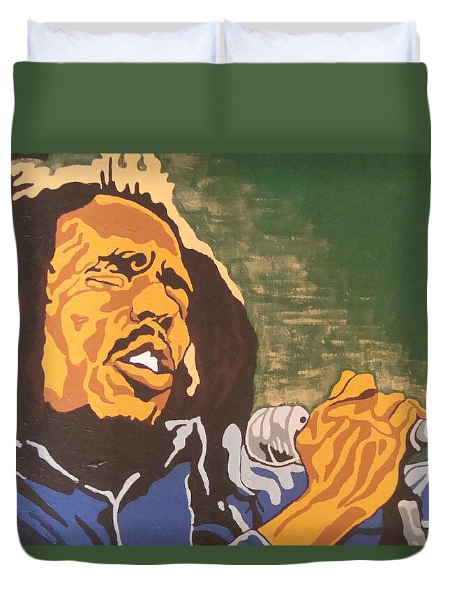 Bob Marley Duvet Cover featuring the painting Bob Marley by Rachel Natalie Rawlins