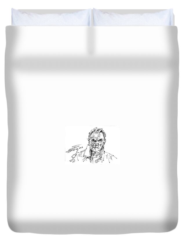 Portrait Duvet Cover featuring the drawing bob by Ylli Haruni