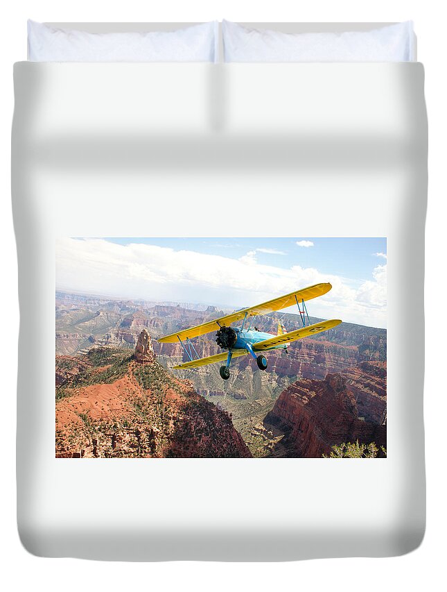 Boeing Stearman Duvet Cover featuring the photograph Boeing Stearman at Mount Hayden Grand Canyon by Gary Eason