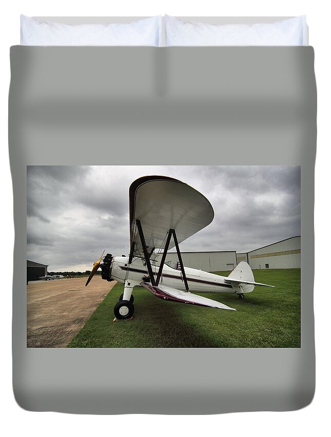Airplane Duvet Cover featuring the digital art Boeing Stearman M7 by Linda Unger