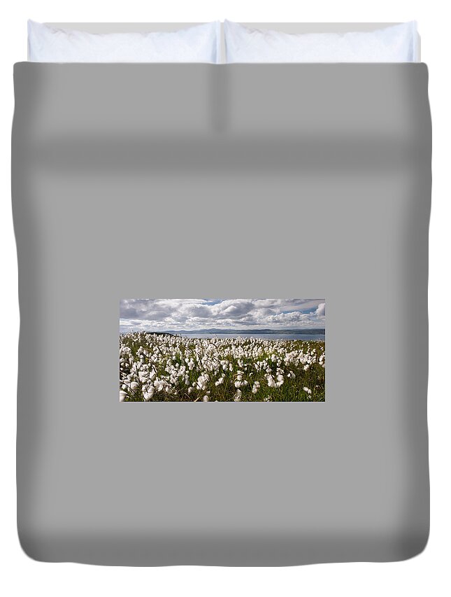 Binevenagh Duvet Cover featuring the photograph Bog Cotton on Binevenagh by Nigel R Bell