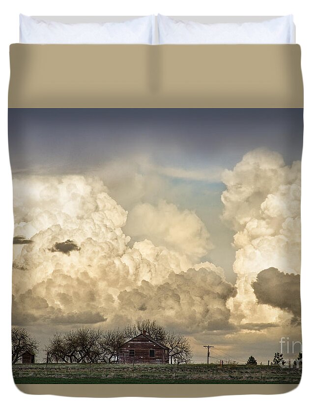 Weather Duvet Cover featuring the photograph Boiling Thunderstorm Clouds And The Little House On The Prairie by James BO Insogna