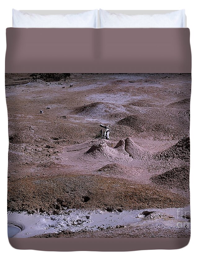 Yellowstone Duvet Cover featuring the photograph Bones in Mudpots by Sharon Elliott