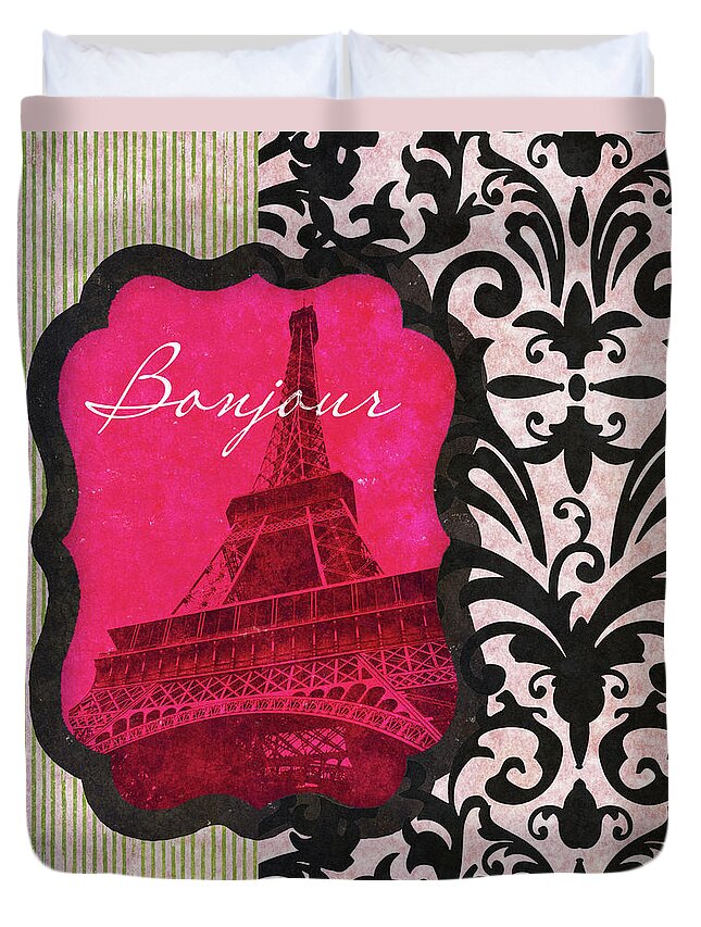 Eiffel Duvet Cover featuring the digital art Bonjour by John Spaeth