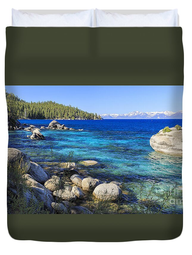 Day Duvet Cover featuring the photograph Bonsai Rock Lake Tahoe by Ken Brown