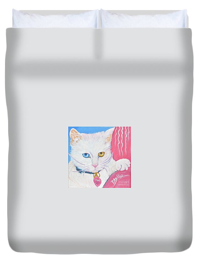 White Kitty Duvet Cover featuring the painting Boo Kitty by Phyllis Kaltenbach