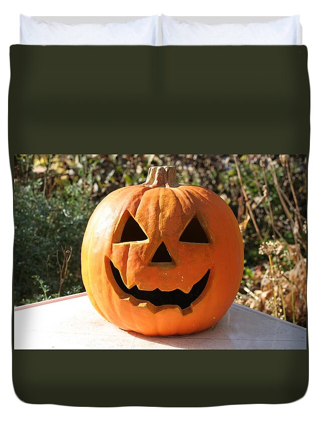 Jack-o'lantern Duvet Cover featuring the photograph Halloween Pumpkin Jack-O-Lantern by Valerie Collins