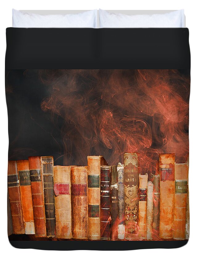 Fahrenheit 451 Duvet Cover featuring the photograph Book Burning Inspired by Fahrenheit 451 by John Haldane