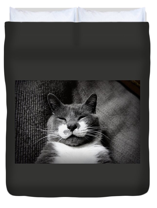 Cat Duvet Cover featuring the photograph Boots by Laurie Perry