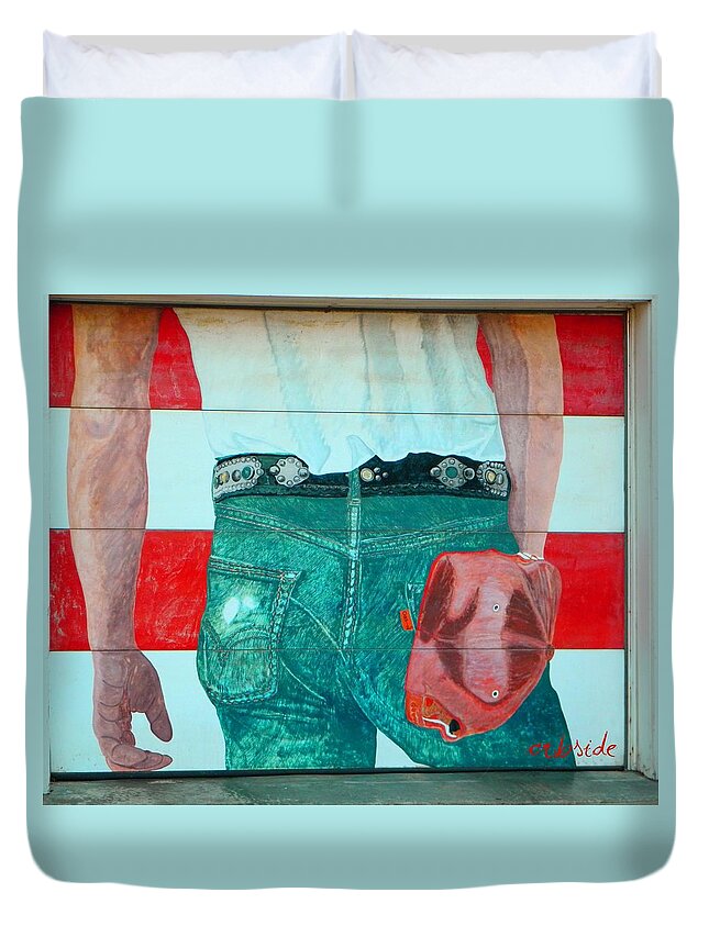 Urban Duvet Cover featuring the photograph Born in the USA Urban Garage Door Mural by Chris Berry