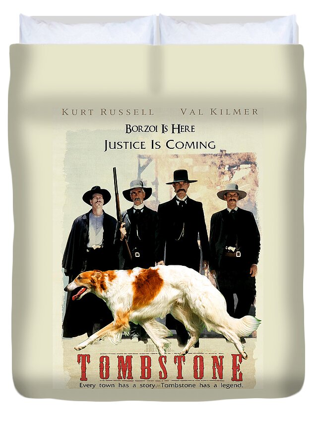 Borzoi Duvet Cover featuring the painting Borzoi Art - Tombstone Movie Poster by Sandra Sij