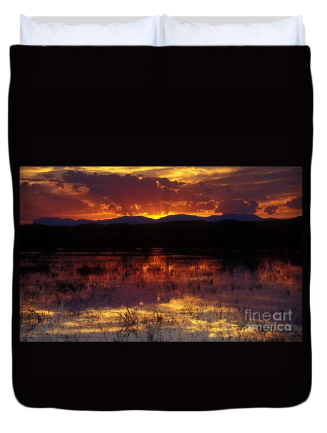 Bosque Duvet Cover featuring the photograph Bosque Sunset - orange by Steven Ralser