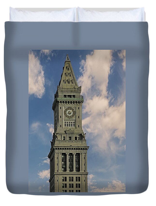 Boston Custom House Duvet Cover featuring the photograph Boston Custom House Clock Tower by Susan Candelario