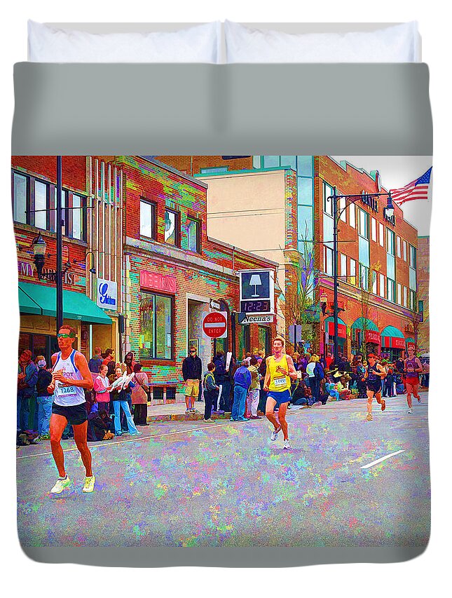 Marathon Duvet Cover featuring the photograph Boston Marathon Mile Twenty Two by Barbara McDevitt