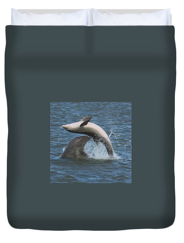 Dolphin Duvet Cover featuring the photograph Bottom's Up by Patricia Schaefer