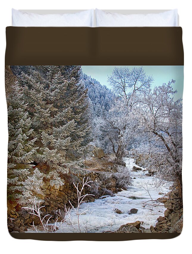 Winter Duvet Cover featuring the photograph Boulder Creek Winter Wonderland by James BO Insogna