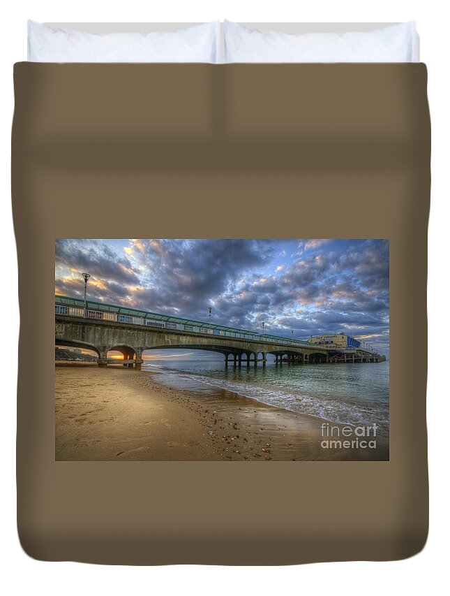 Hdr Duvet Cover featuring the photograph Bournemouth Beach Sunrise 3.0 by Yhun Suarez