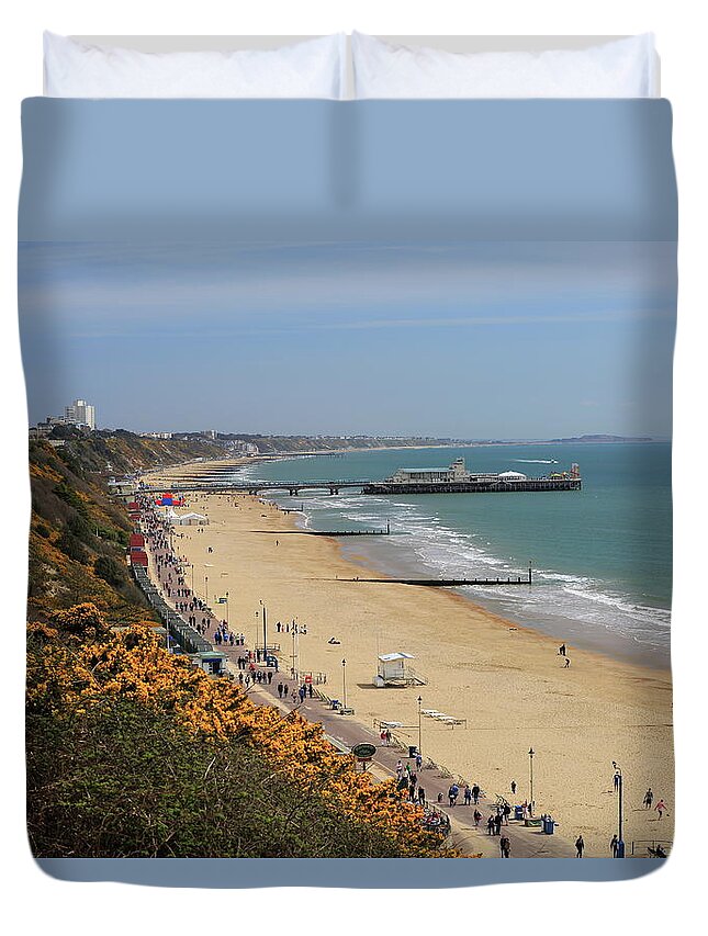 Water's Edge Duvet Cover featuring the photograph Bournemouth by Martins Skujans Photography