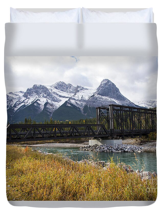 Canmore Duvet Cover featuring the photograph Bow River Railroad Trestle by Bob Phillips