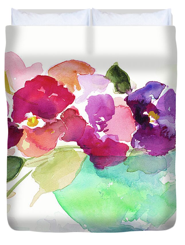 Bowl Duvet Cover featuring the painting Bowl Of Blooms by Lanie Loreth