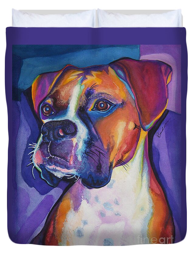 Colorful Duvet Cover featuring the painting Boxer Dog Portrait by Robyn Saunders