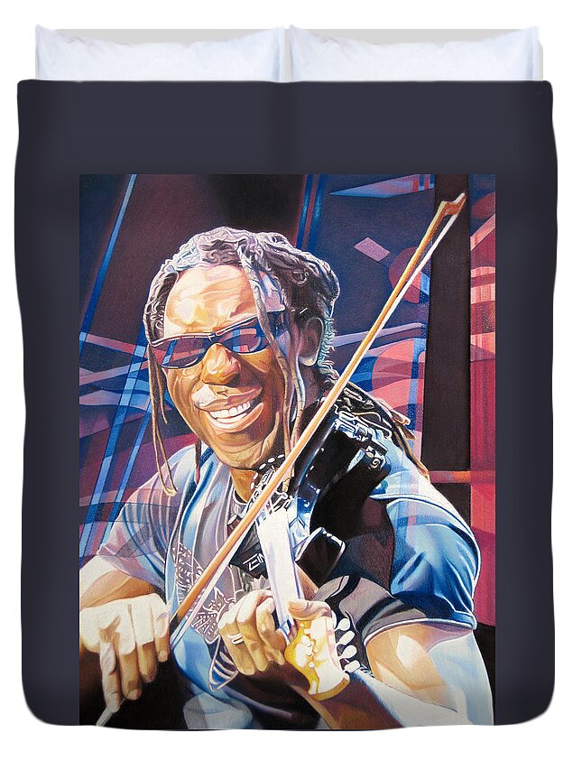 Boyd Tinsley Duvet Cover featuring the drawing Boyd Tinsley and 2007 Lights by Joshua Morton