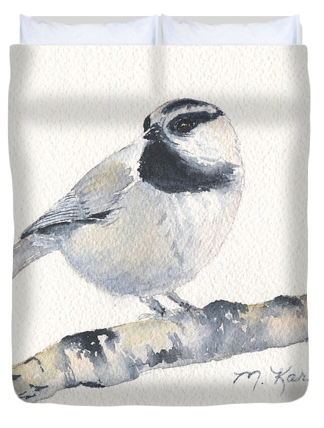 Bird Duvet Cover featuring the painting Bozeman Native - Mountain Chickadee by Marsha Karle