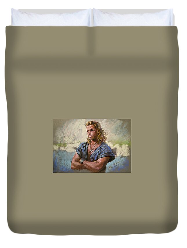 American Actor Duvet Cover featuring the drawing Brad Pitt Troy by Viola El