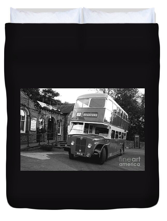 Vintage Duvet Cover featuring the photograph Bradford bus in mono by Rob Hawkins