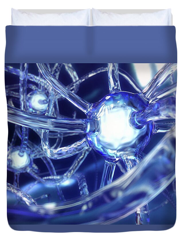 Connection Duvet Cover featuring the digital art Brain Neurons Made Of Glass by Maciej Frolow