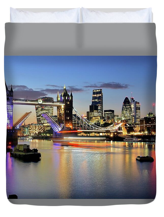 Downtown District Duvet Cover featuring the photograph Brand New Skyline Of London At Sunset by Vladimir Zakharov