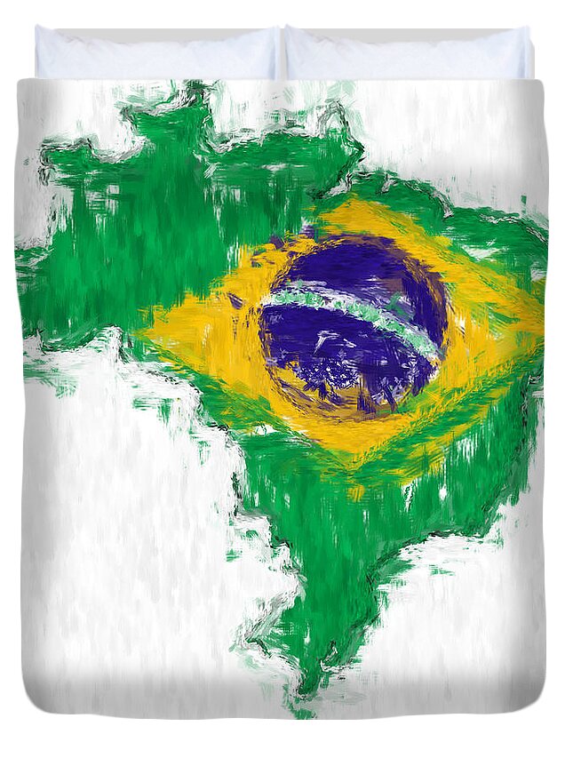 Brazil Duvet Cover featuring the painting Brazil Painted Flag Map by Antony McAulay