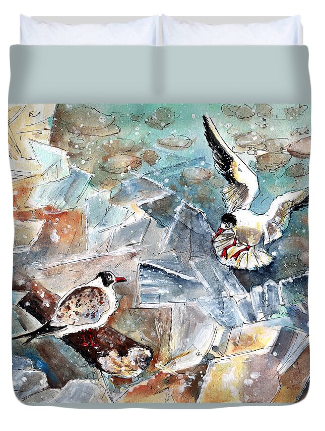 Travel Duvet Cover featuring the painting Breaking The Ice On Lake Constance by Miki De Goodaboom