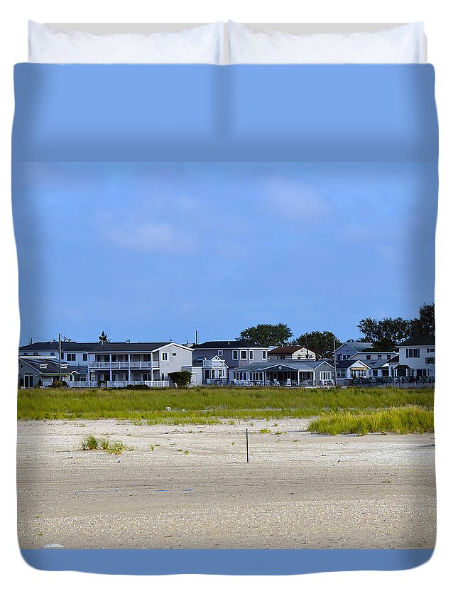 Breezy Point Duvet Cover featuring the photograph Breezy Point As Seen from Beach August 2012 by Maureen E Ritter