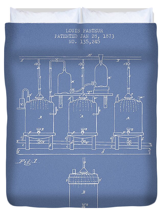 Beer Keg Duvet Cover featuring the digital art Brewing Beer and Ale Apparatus Patent Drawing from 1873 - Light by Aged Pixel