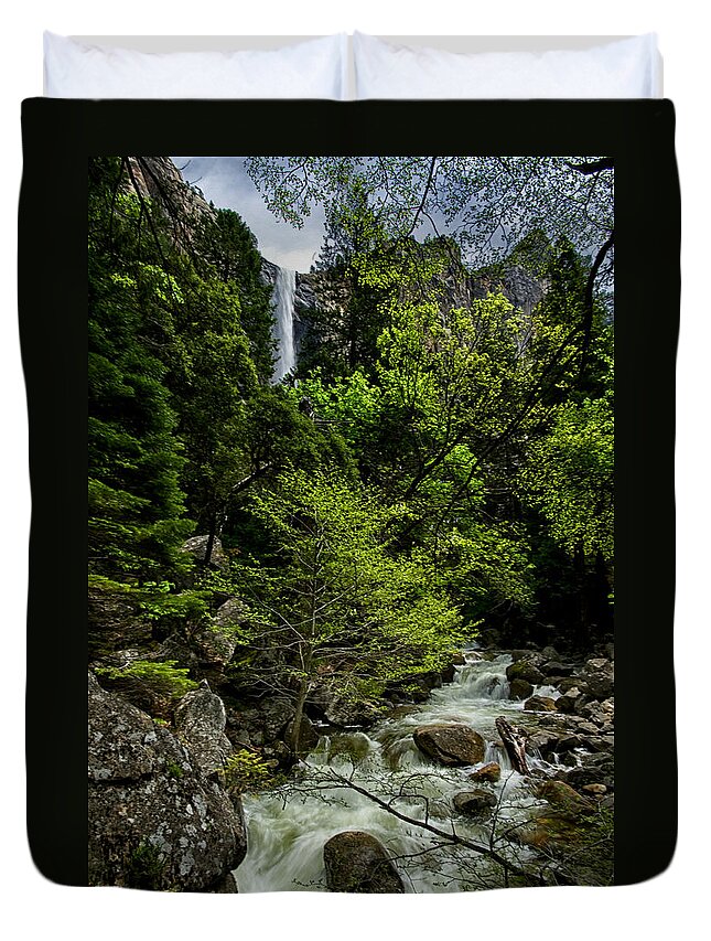 Water Duvet Cover featuring the photograph Bridalveil Falls and Runoff by Cat Connor