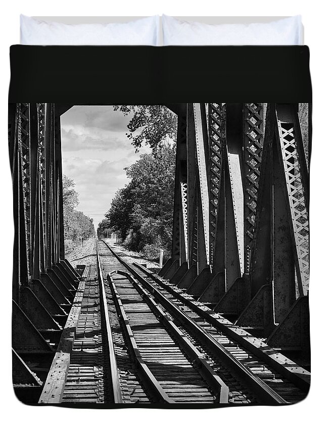 Bridge Duvet Cover featuring the photograph Bridge in Black and White by Paul Riedinger