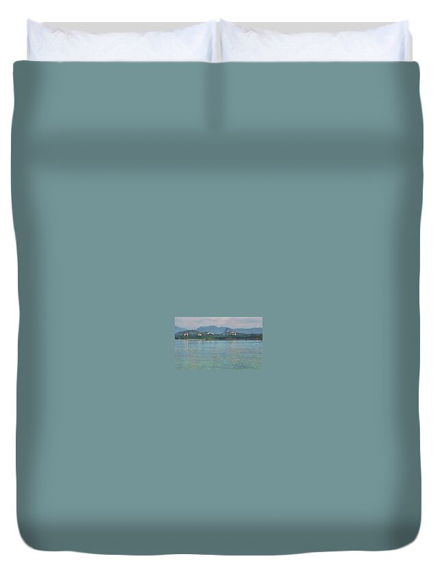 Julia Springer Duvet Cover featuring the photograph Bridge of the Americas from Casco Viejo - Panama by Julia Springer