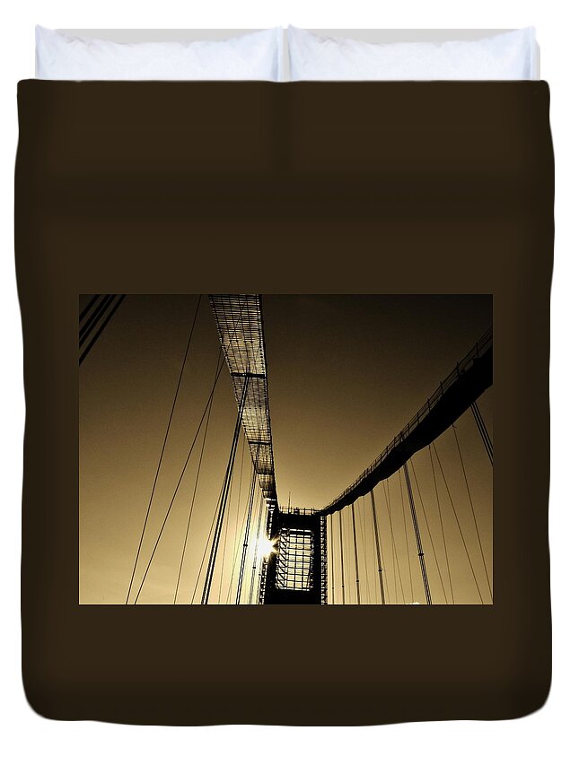 Bridge Duvet Cover featuring the photograph Bridge Work by Bob Geary