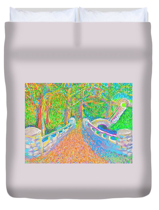 Bridges Duvet Cover featuring the painting Bridges by Hidden Mountain