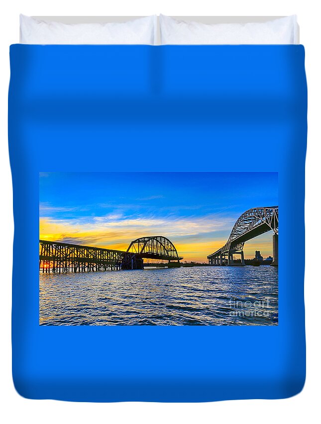 Water Duvet Cover featuring the photograph Bridges Past and Present by Bryan Benson